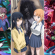 Characters from Digimon, Mieruko-chan, and Demon Slayer appear in key art for each anime.